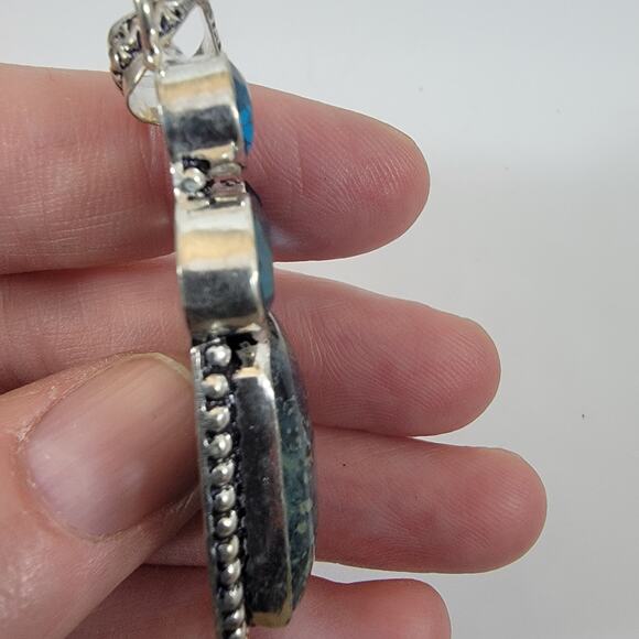Handmade Silver Pendant with Kambaba Jasper and Blue Topaz Trio - Picture 8 of 10